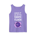 Purple tank top with an illustration of a disco ball with the caption "Leave it all on the dance floor".
